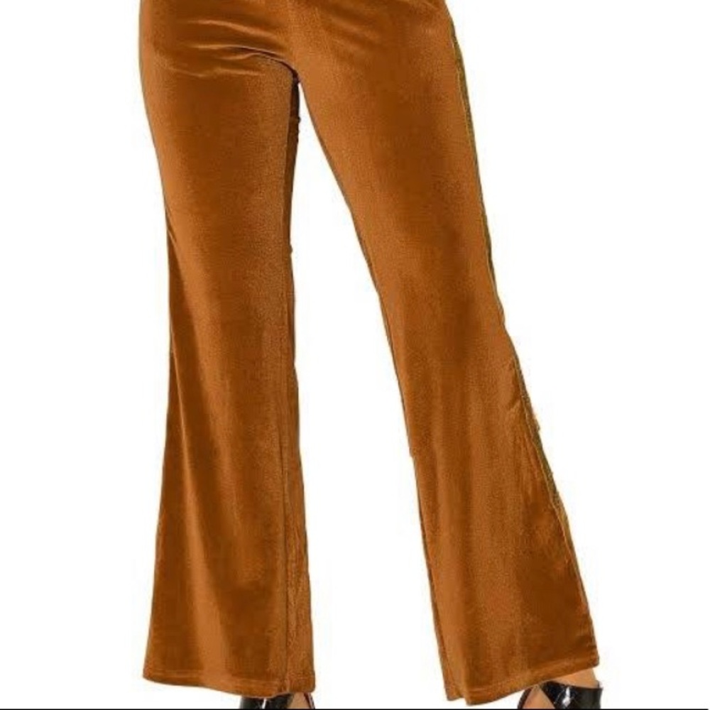 RUE 21 VELOUR BELL BOTTOM PANTS FLARE LEGGINGS WIDE LEG FLARE LEG TAN LARGE